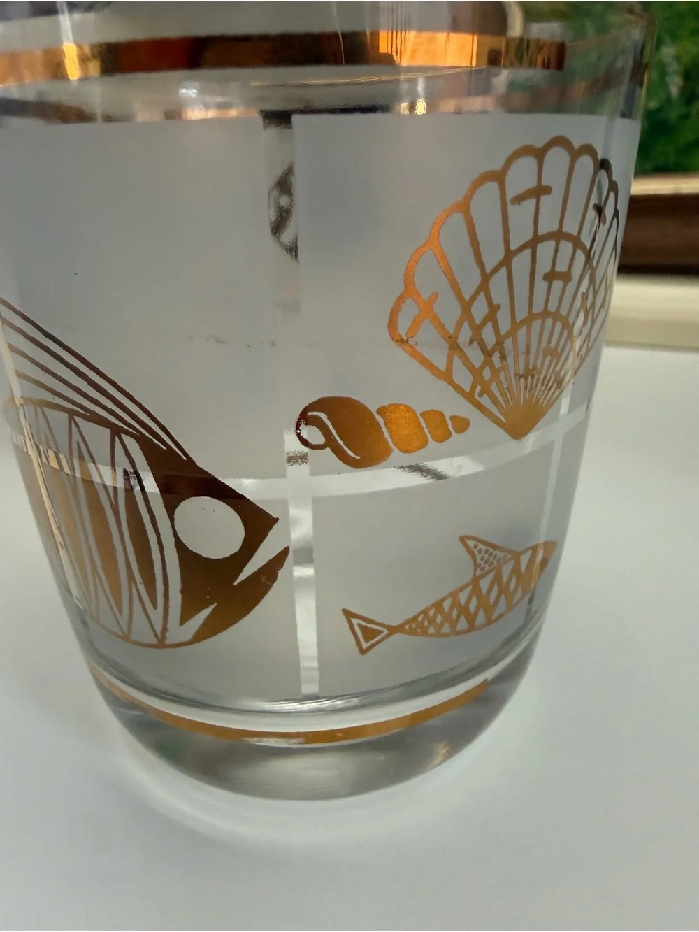 Vintage Libbey Gold Fish and Seashell Glass Tumblers